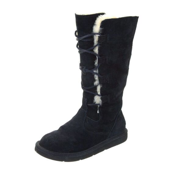 UGG Australia Women's "Whitley", Tall Black Suede Laced Boots 6 - Picture 1 of 6
